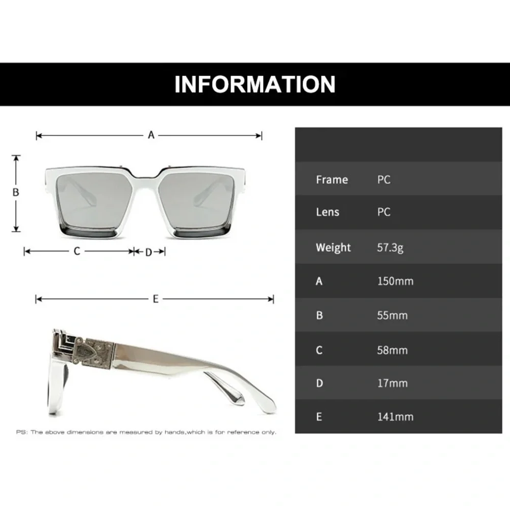 Metallic Enamel Gold Luxury Brand Designer Square Sunglasses Men